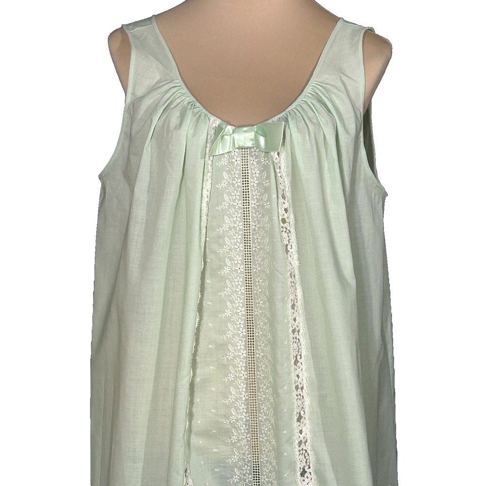 Womens Vintage 60s Sleeveless Mint Green Floral Lace Trim Nightgown Sears L/XL